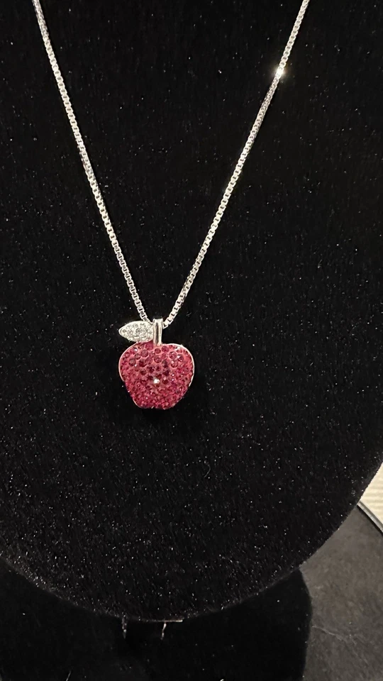 Swarovski new york apple Silver Tone necklace 15” necklace +3” More - Image 2 of 4