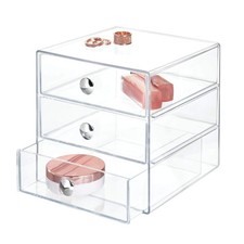 iDesign 35300 Makeup Organiser with Three Drawers Sturdy Plastic Storage Box fo