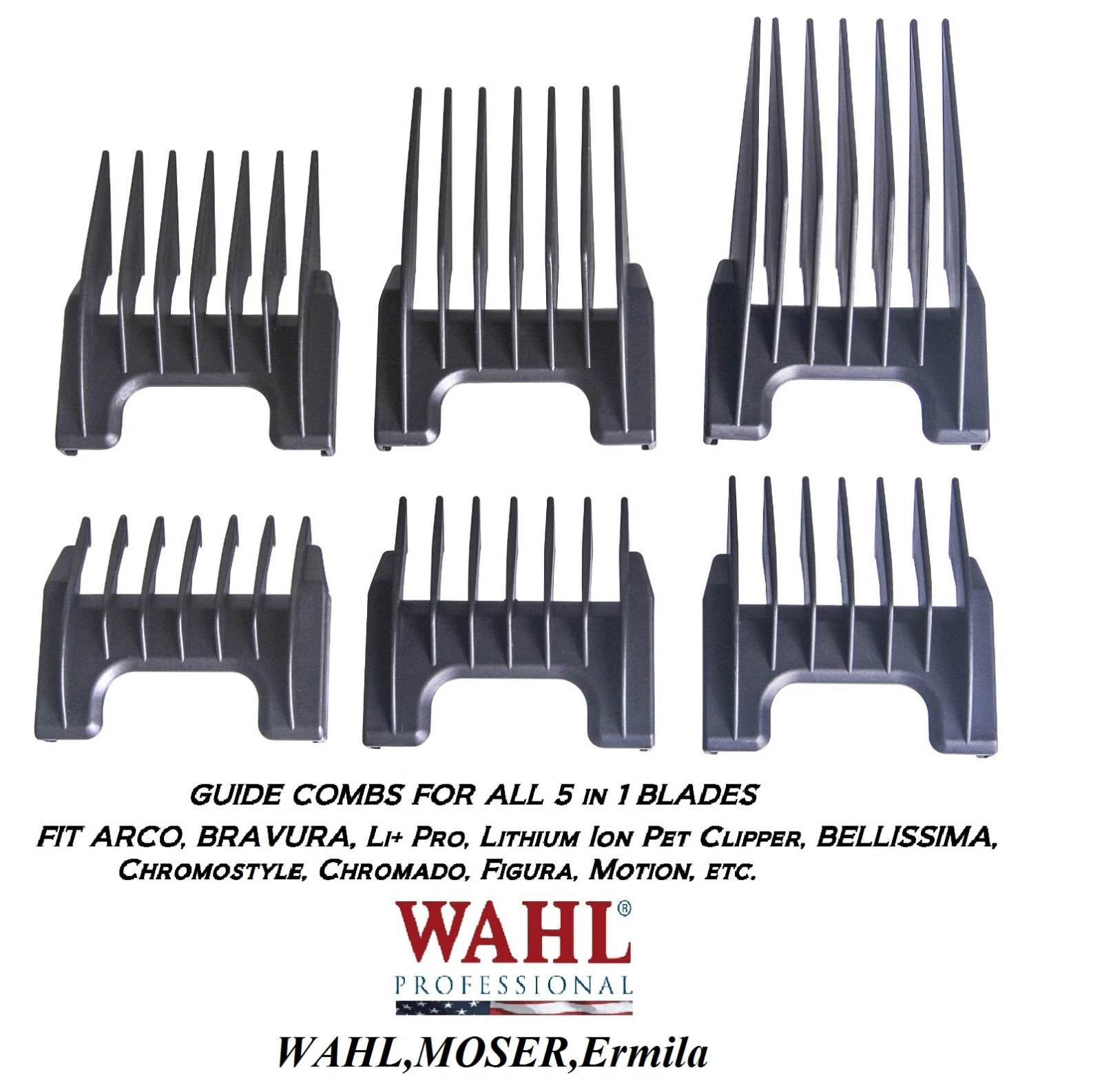 Wahl 5 in 1 Blade Attachment Guide COMB 6pc SET For Pro Pet,Motion Lithium Ion