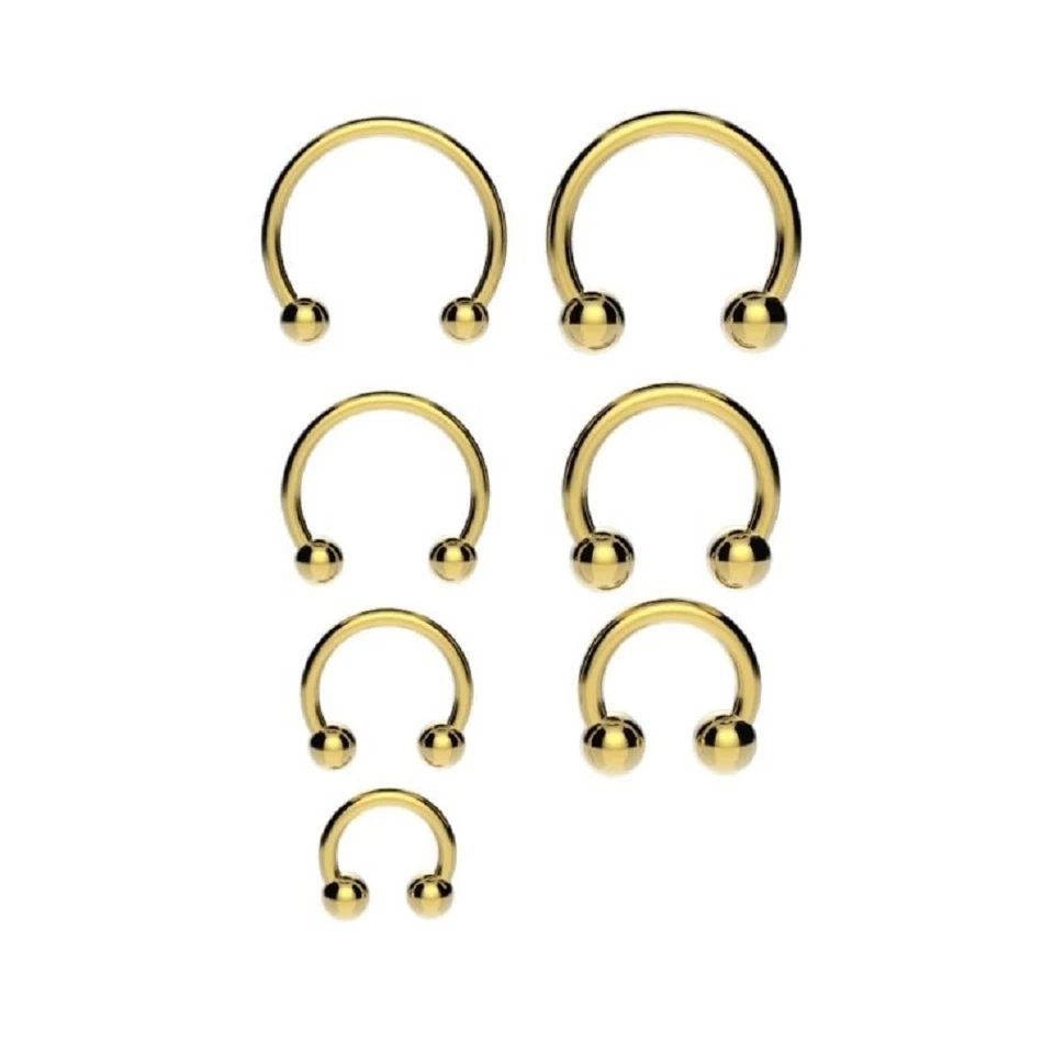 Horseshoe Bar Circular Barbell Lip Nose Septum Ear Ring Various Sizes GOLD - Image 1 of 4