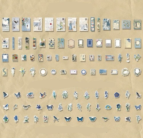 Blue Junk Journal Sticker Ephemera Scrapbooking Journals Card Making 200pcs - Picture 4 of 4