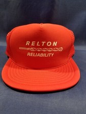 Vtg Relton Reliability Drill Hat Red Adjustable Snapback Trucker Mesh Cap 00130
