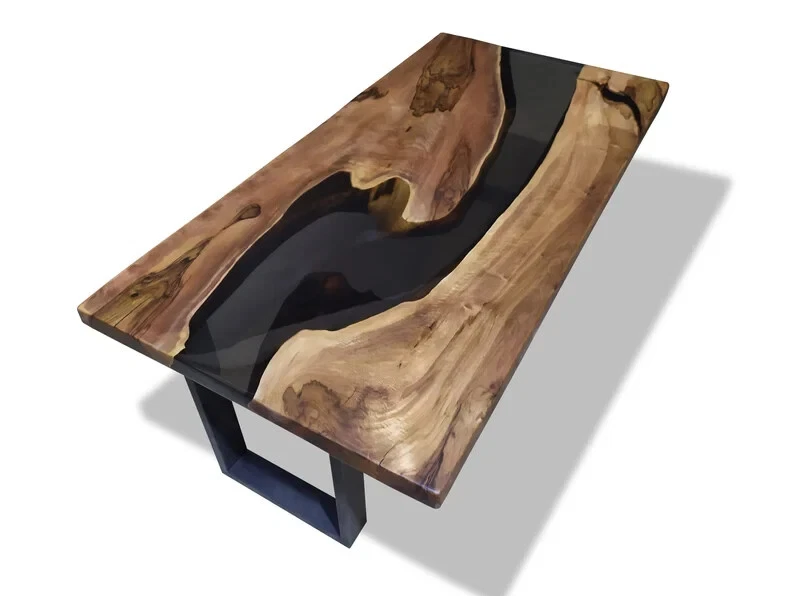 Custom Walnut Wood Table Black Clear Epoxy – Dining, Gaming, or Office Use - Image 3 of 4