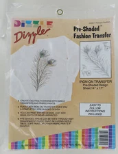 New 1990 Dizzle Pre-Shaded Fashion Transfer - Iron On - Peacock Feathers