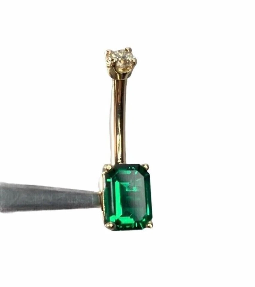 Кольцо на пупок с изумрудом созданным лабораторией 2 карата желтое золото 14 карат - Изображение 2 из 3