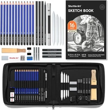 Shuttle Art Sketching and Drawing Pencils Set, 37-Piece Professional Sketch Penc