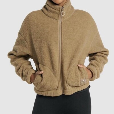 Veste ultra douce marron neuve Gymshark Sherpa fermeture éclair