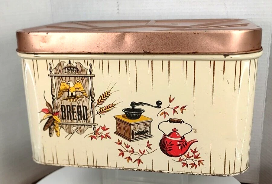 VTG Metal Hinged Bread Box Keeper Rustic Americana 13.5"L x 9.5"W x 8"D Decor