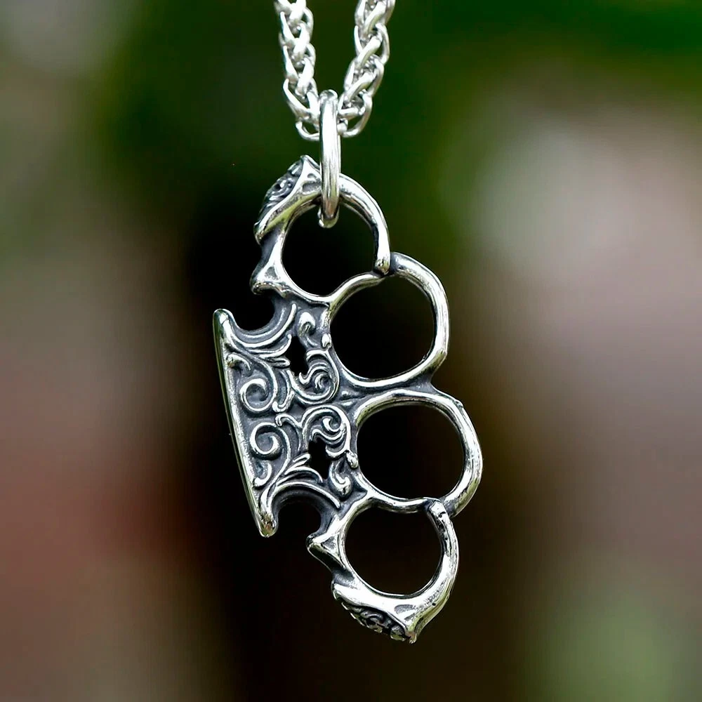 Stainless Steel Men s Necklace Metal Brass Knuckles Charms Amulet
