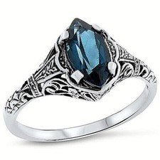 GENUINE LONDON BLUE TOPAZ 925 STERLING SILVER FILIGREE ART DECO STYLE RING  708