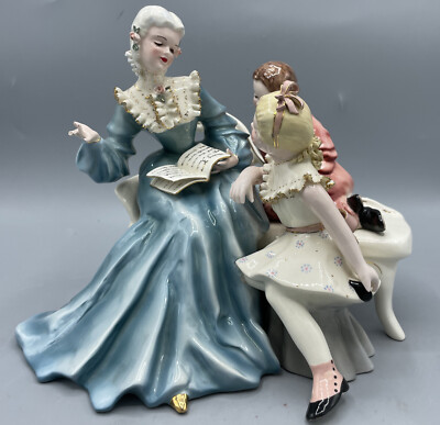 RARE Vintage 1950 Florence Ceramics Figurine Story Book Hour Boy Girl White Hair