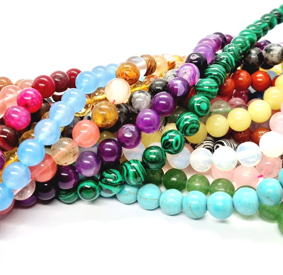 Semi Precious Gemstone Beads Jewellery Making Round Natural Stone 4 6 8 10mm - Image 2 of 4