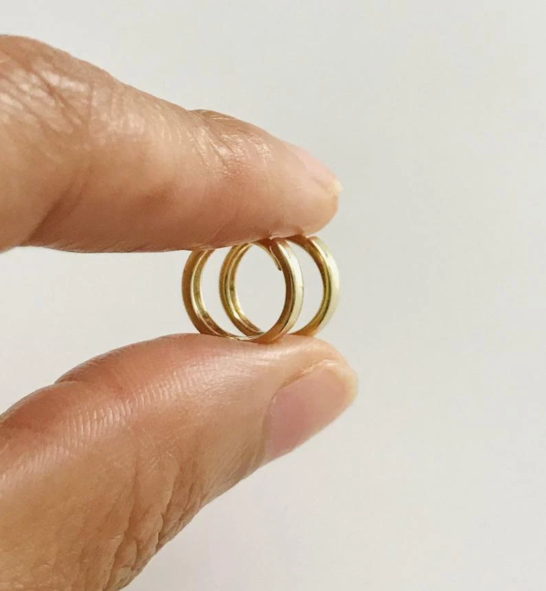 14K Solid Gold Hoop Earrings 1.7mm x 10mm Small 14K Gold Huggie Earrings- ER220 - Image 3 of 4