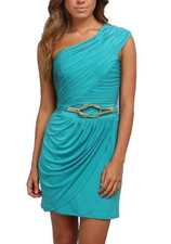 Laundry ~ Green Jersey One-Shoulder Draped Belted Sheath Party Dress 2 NEW $325