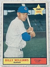 TOPPS 1961 ROOKIE BILLY WILLIAMS BASEBALL CARD #141 EXCELLENT PLUS NO CREASES. rookie card picture