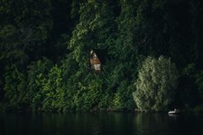 Landscape nature photography forest lake tree house raft Custom Gaming Mat Desk