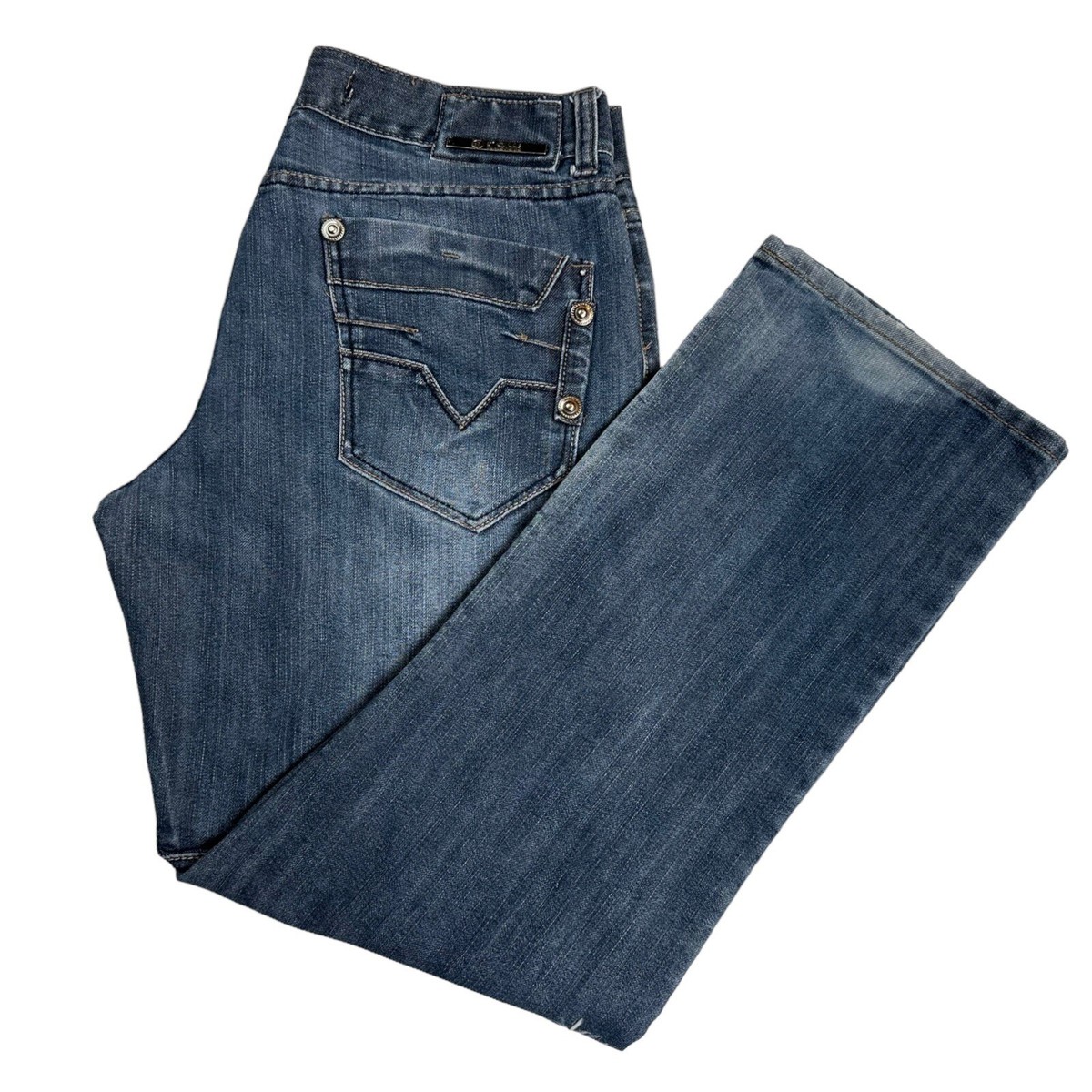 Rare Raw Industries Mens Size 36x32 Jeans Whiskered Blue Studded