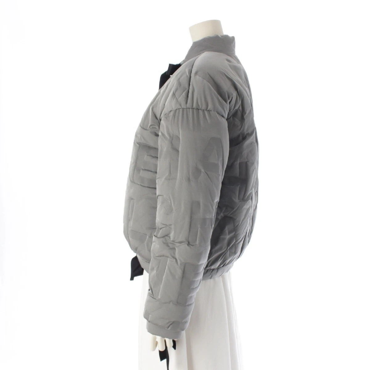 Piumino CHANEL nylon nero nastro logo blouson capospalla grigio chiaro 36