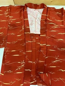 Japanese Vintage Red Haori Kimono Jacket Retro Traditional Pattern Women