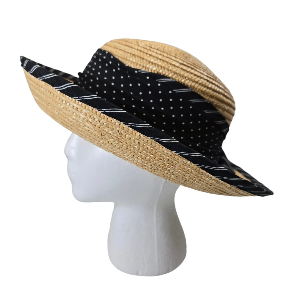 Ginger Propper for Two Blondes Straw Sun Hat 黑色圆点条纹表带 — 第 4/4 张图片