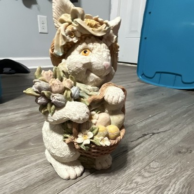 Lot of 3 Rabbit Figurines: Easter Bunny w/ Basket, 2 Brown Rabbits, 1 White