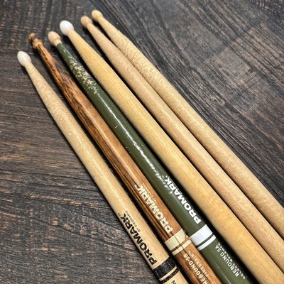 Mixed Lot of 6 Practice Drumsticks   Pro Mark, Stagg, Ted Brown USA   Used