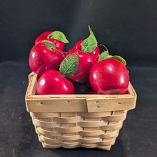 Vintage Style Red Faux Apple Ornaments with Woven Wood Berry Basket Set of 13