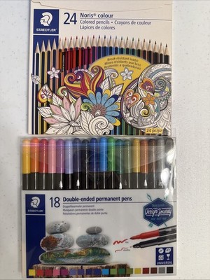 Staedtler Double Ended Permanent Pens (18) & Noris Colour Pencils (24) New