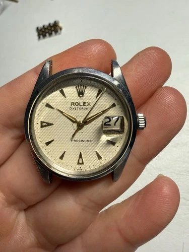 Rolex 34mm Stainless Steel Oysterdate Manual Wind Vintage Watch Refinished Dial