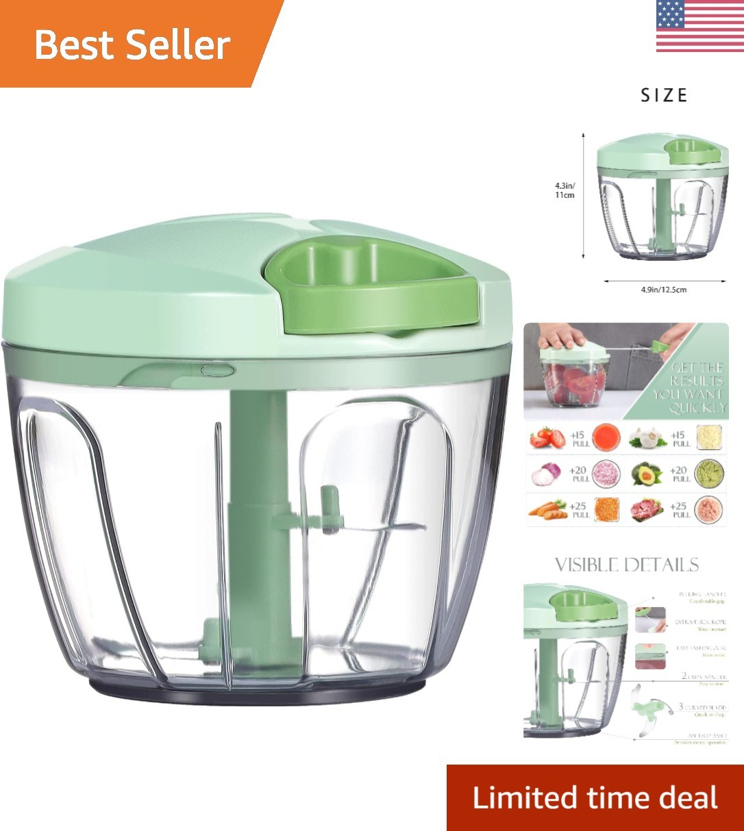 Stainless Steel Manual Food Processor - Effortless Chopping 