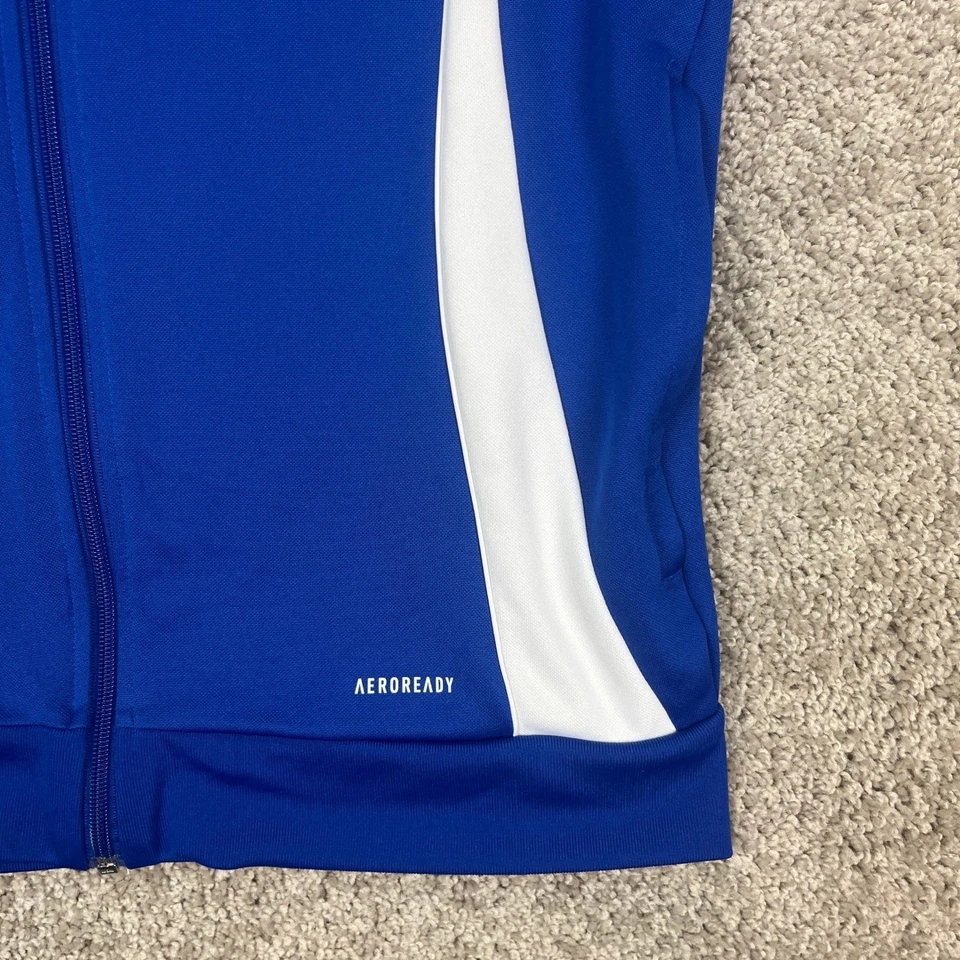 Adidas AEROREADY Track Jacket Blue White Men's Size M Slim Fit Full Zip 3 Stripe - Image 4 of 4