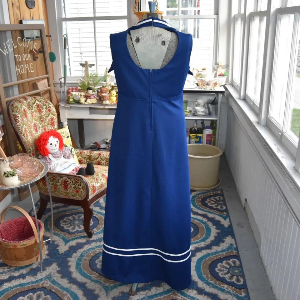 Vestido marinero vintage años 70 SEARS sin mangas imitación halter espalda cuello daga grande Foto 3 de 4