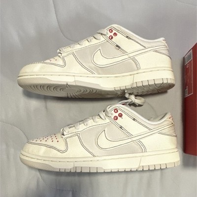 Nike Dunk Low White Red Canvas Athletic Sneakers Men s