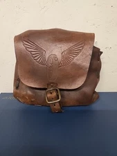 Vintage 60's Hand Made Leather Motorcycle Bag With Iconic Wheel and Wings