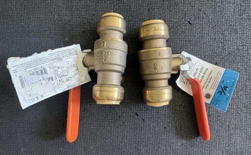 LOT Of (2) NEW SharkBite 22185-0000LF 3/4" Brass Push-To-Connect Ball Valves