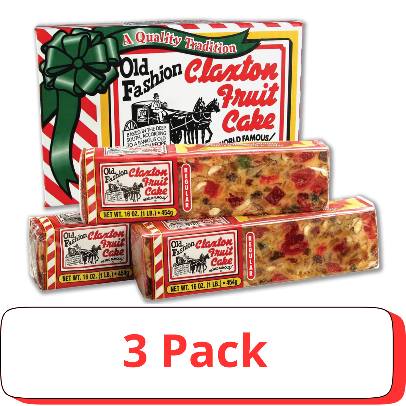 Old Fashion Claxton Fruit Cake 1 Lb Regular Recipe Loaves (3pack)