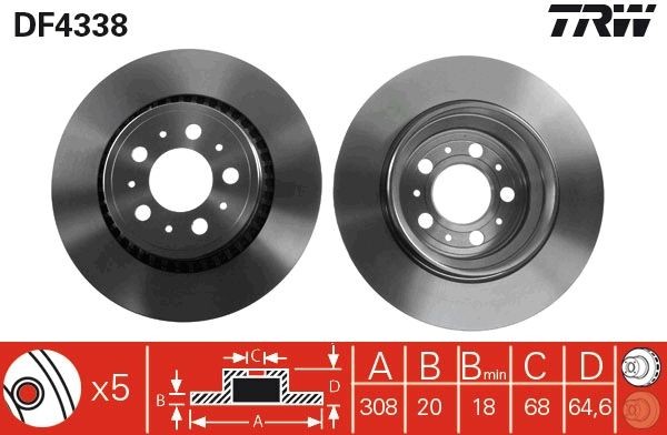 2X Trw Bremsscheibe DF4338 FüR Volvo-image