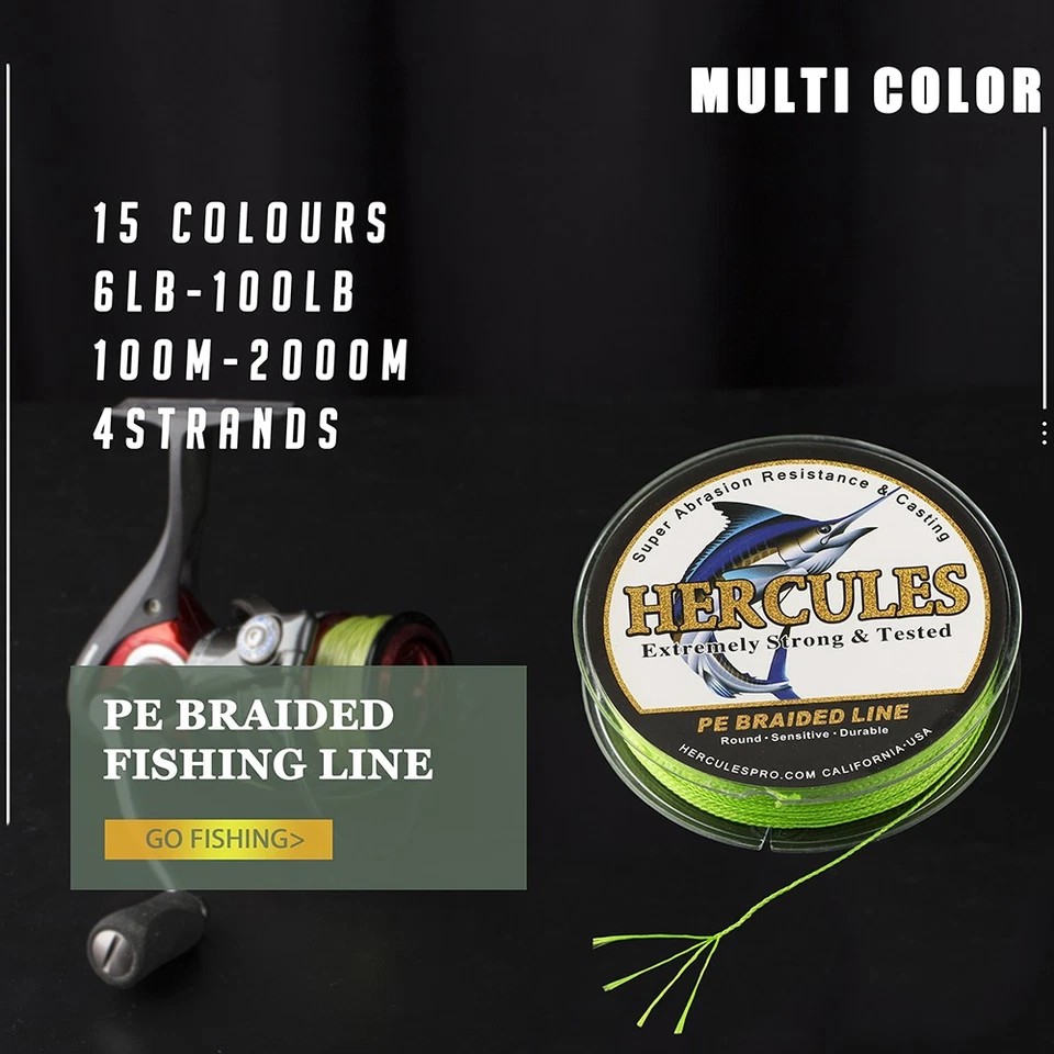 HERCULES Yellow Braided Fishing Line 1000M/1094Yds 4 Strand 6lb to 100lb - Image 4 of 4