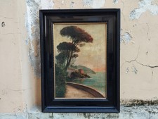ANTICO XIX sec QUADRO DIPINTO OLIO SU TELA MARINA VEDUTA COSTIERA MEDITERRANEA