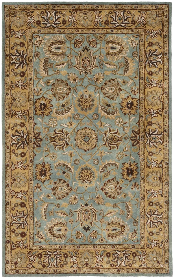 Tapete de área Heritage Collection - 5' x 8', azul e dourado, feito à mão tradicional ori... - Imagem 2 de 4