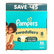 Pampers Swaddlers Ultra Day Night Disposable Baby Diapers, Size 8 30 lbs , 86ct