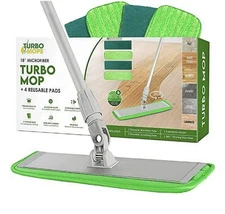 18” Turbo Mop Microfiber Mop for Tile & Wood Floor Cleaning W/ 4 Reusable Pads