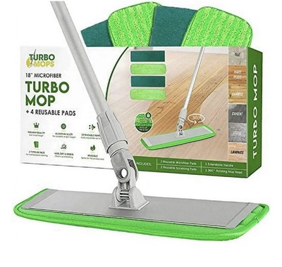 18  Turbo Mop Microfiber Mop for Tile & Wood Floor Cleaning W/ 4 Reusable Pads