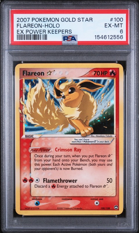 2007 POKEMON EX POWER KEEPERS GOLD STAR #100 FLAREON-HOLO PSA 6