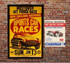 1954 New England Sport Car Race Poster & Program! Westover Air Force MA Racing