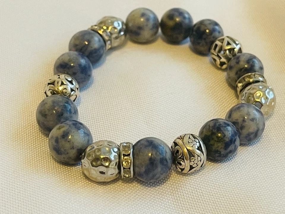 Brazalete elástico piedra sodalita azul natural de alta calidad 7" - 10 mm cuentas redondas Foto 2 de 3