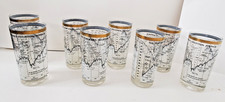 Rare Set Of 8 Cera Dow Jones 22K Gold Stock Market Highball Glasses MCM Signed
