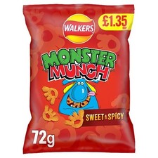 Walkers Monster Munch Sweet & Spicy Snacks RRP £1.35 PMP 18x72g
