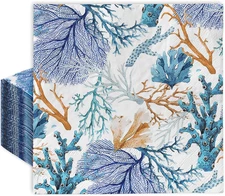 80 Pack Summer Paper Napkins 6.5 X 6.5 Inch Ocean Coral Prints Paper Napkins Wat