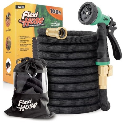 Flexi Hose Plus Expandable Garden with 8 Function Nozzle, 100ft, Black 